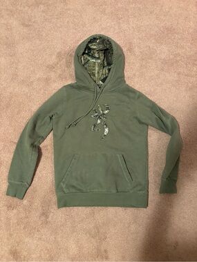 Browning Olive Green Hoodie with Camo Lined Hood size small